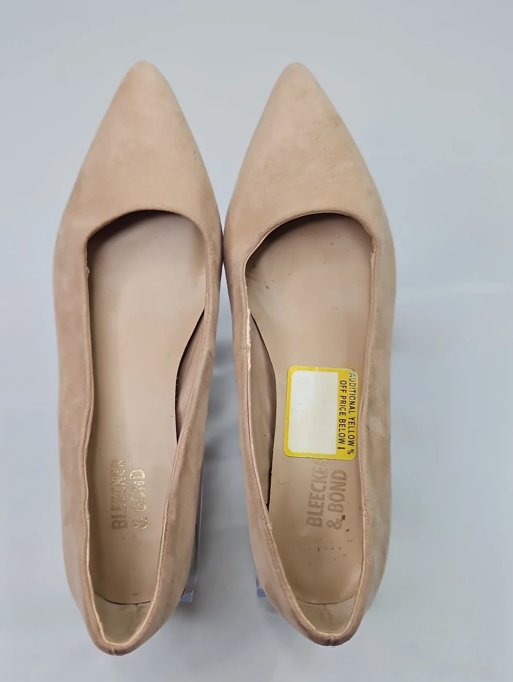 Bleecker & Bond Pointed Tan Suede Heels With Gold Heels Size 6